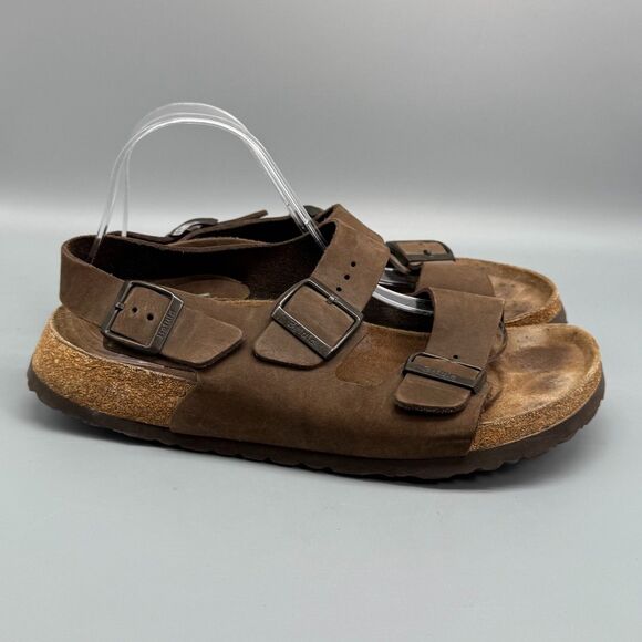 Betula by Birkenstock Milano Women's 11 Brown Leather Sandals Buckle Slip-On - Picture 1 of 9